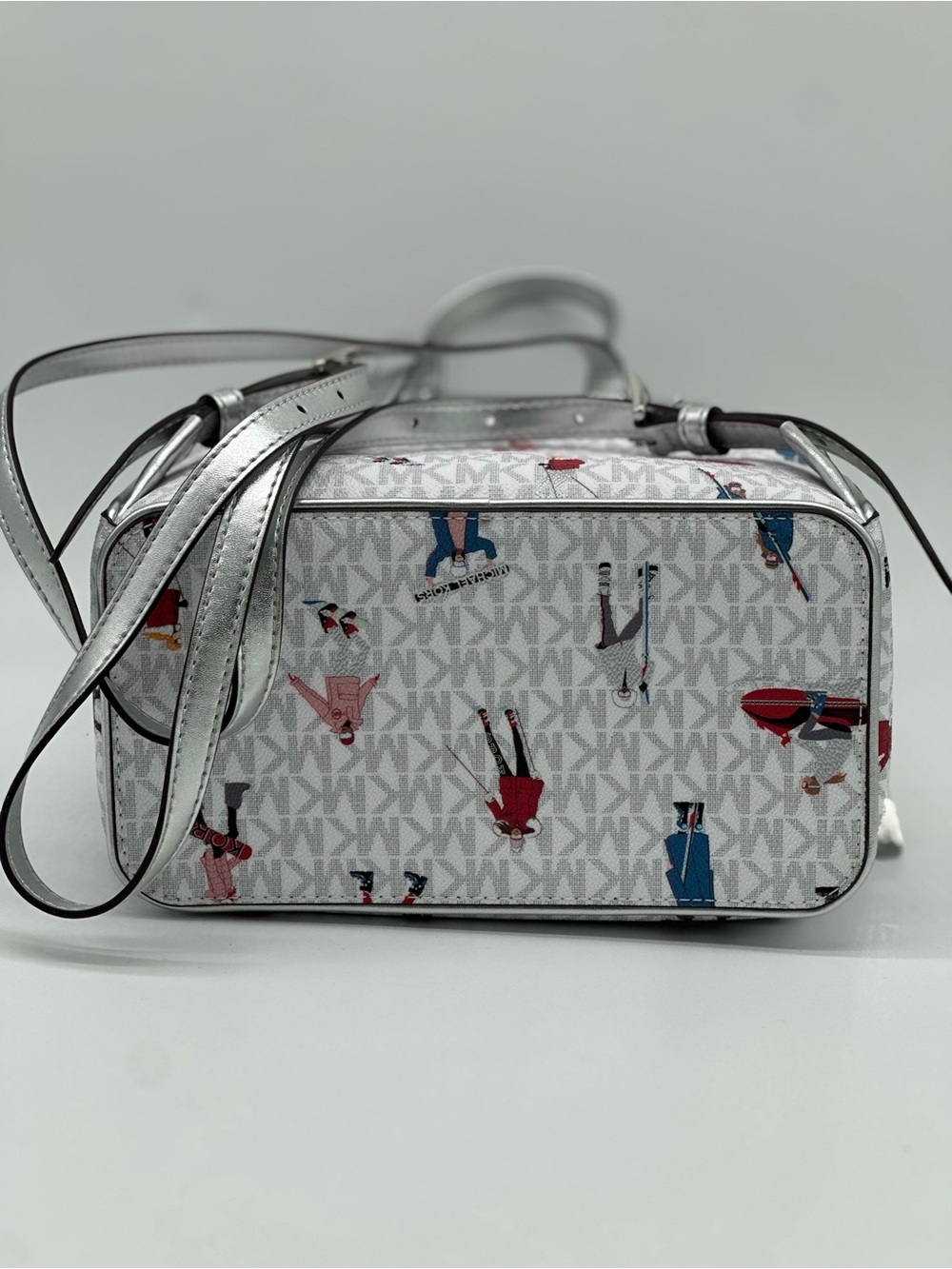 Michael Kors White Logo Print Mini Backpack with Multicolor Figures - Picture 5 of 11